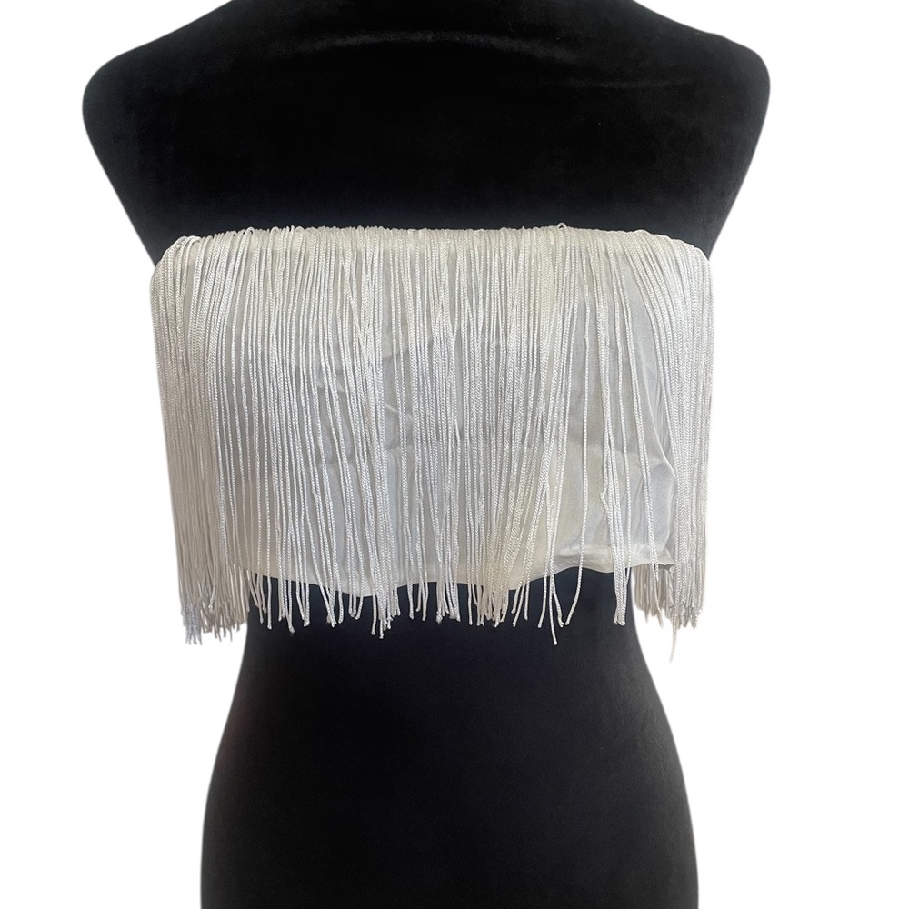 White Fringe Crop Tube ,tie Top, strapless,New - Picture 6 of 6